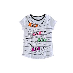 Girls White & Black Mummy Neon Faces Short Sleeve Halloween T-shirt